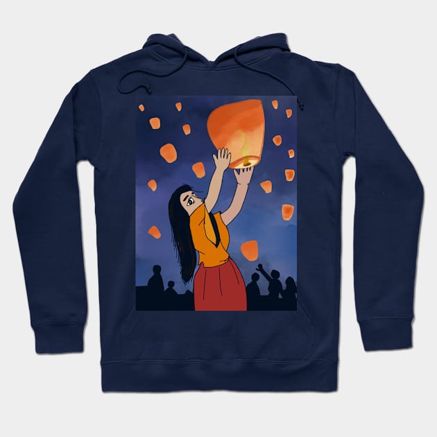 Girl with Chinese lantern Hoodie by Eveline D’souza